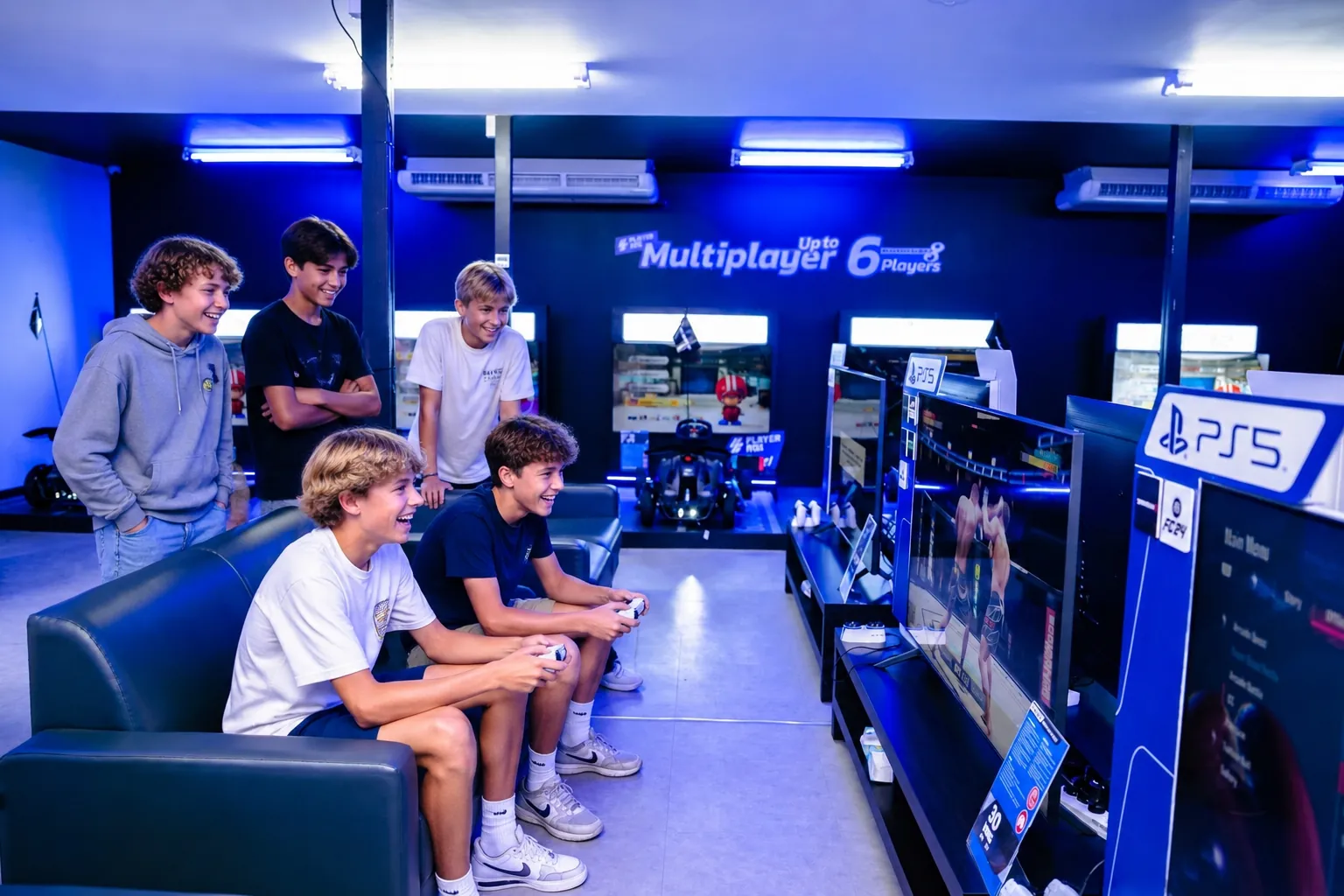 Group of teens playing PS5 multiplayer at Chula 28 Playerbox