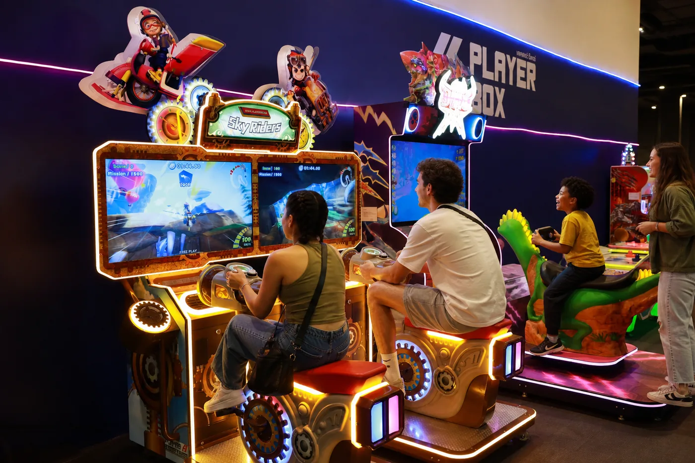 Guests on racing simulators at Playerbox ICONSIAM