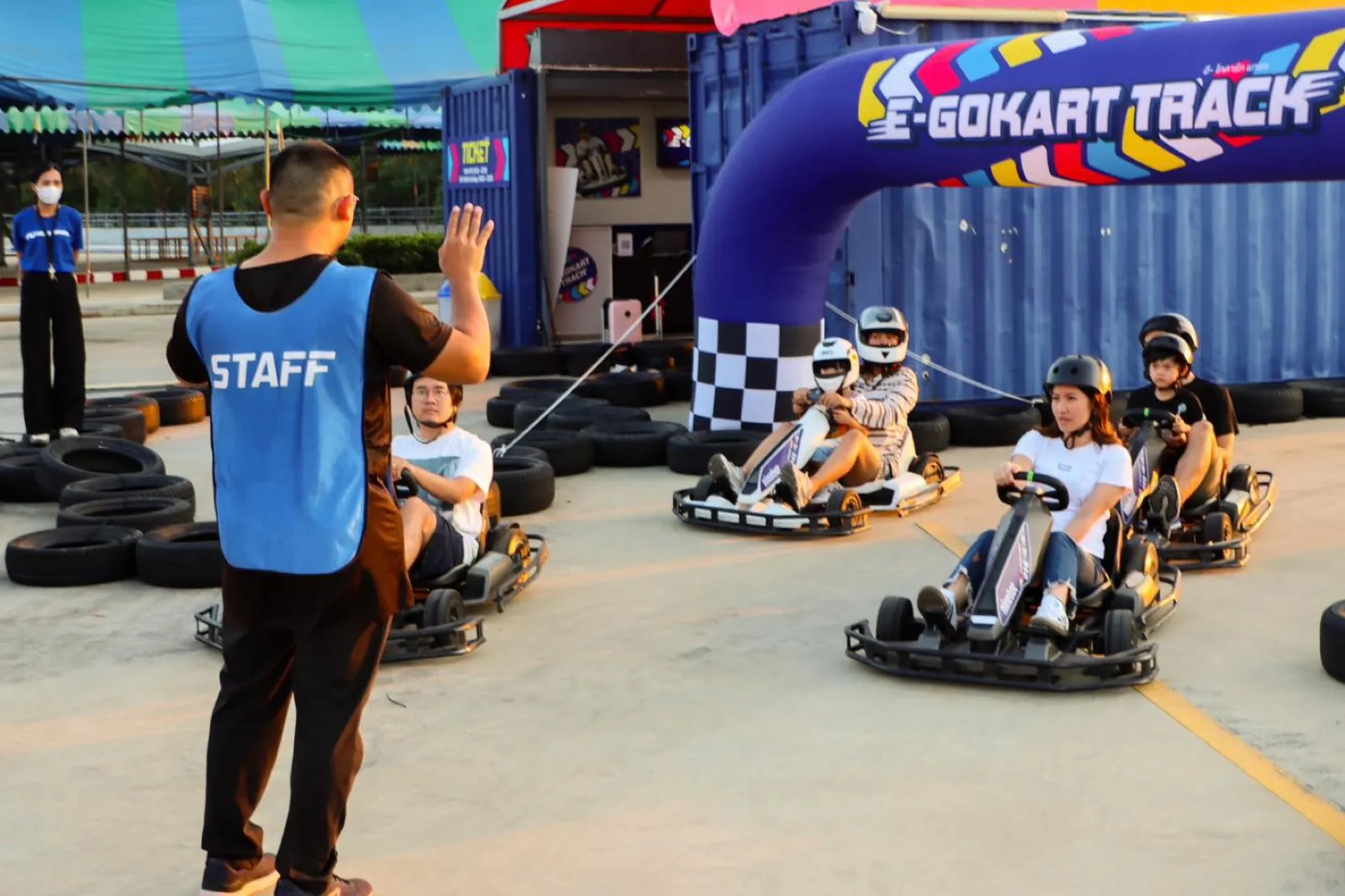 Aerial view of the Central Village outdoor go-kart circuit